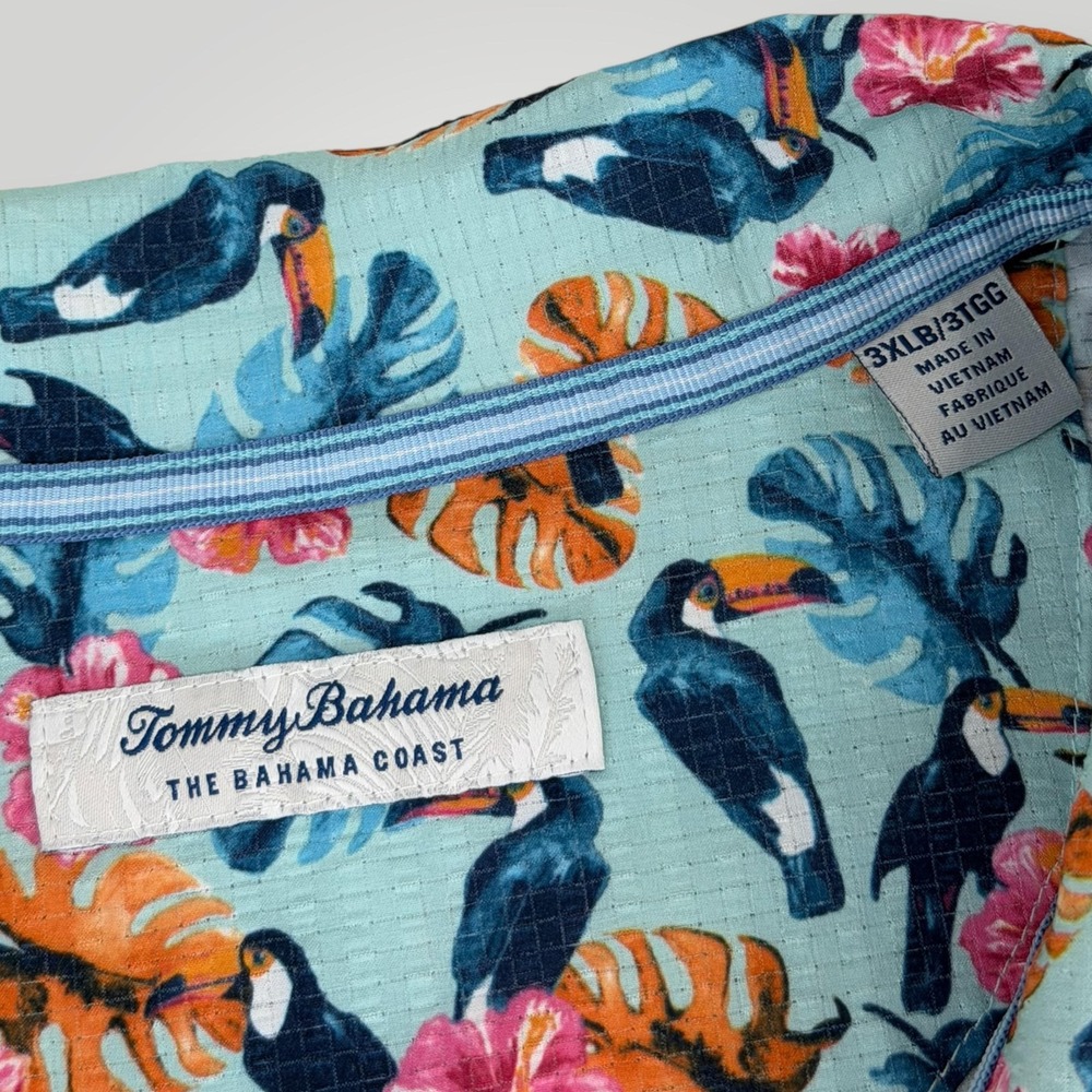 Tommy Bahama Big 3X Blue Toucan Hawaiian Camp Shirt Resort Button Up‎ - Picture 6 of 8
